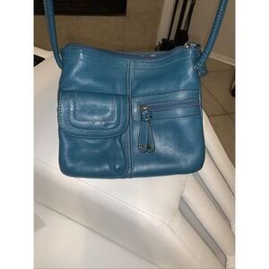 Tignanello teal pebble leather crossbody bag.